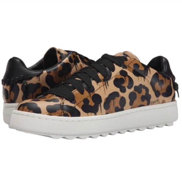 Coach Shoes - NWOB Coach Pebble Leather Wild Beast Print Lace Up Lo Top Sneakers